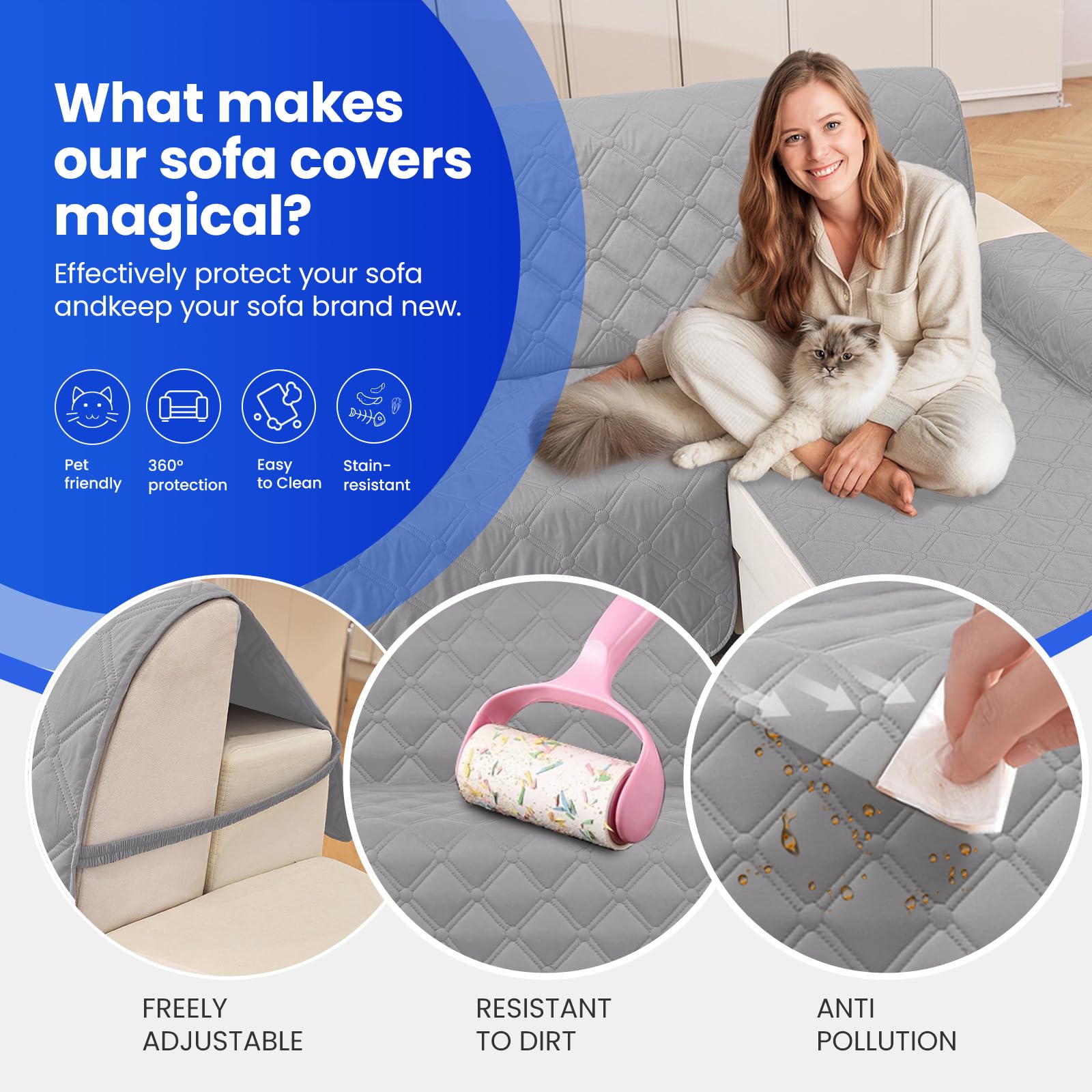 Ystyle Impermeable Fundas para Sofa Chaise Longue 2 Plazas(L 210 CM), Fundas Sofa Chaise Longue Izquierda/Derecha Universal Reversible, Cubre Sofa Chaise Longue Anti Gatos y Perro, Gris Claro