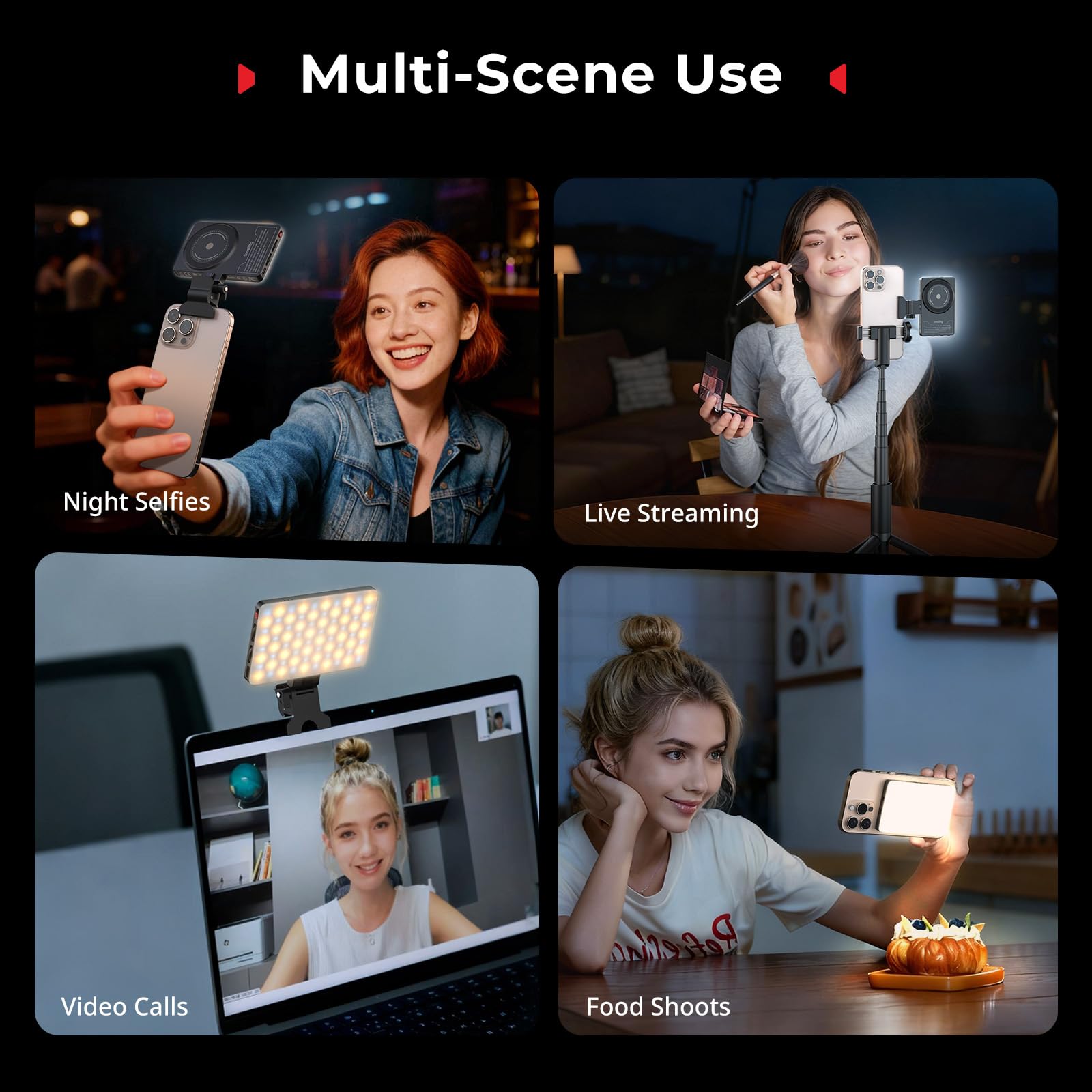 SMALLRIG M3 Luce LED Video Magnetica per Selfie con Clip, 120 LED 2000mAh Ricaricabile CRI90+, 2700K-6500K, Illuminazione di Riempimento Portatile con Clip per iPhone, iPad, Fotocamera/Laptop - 5505