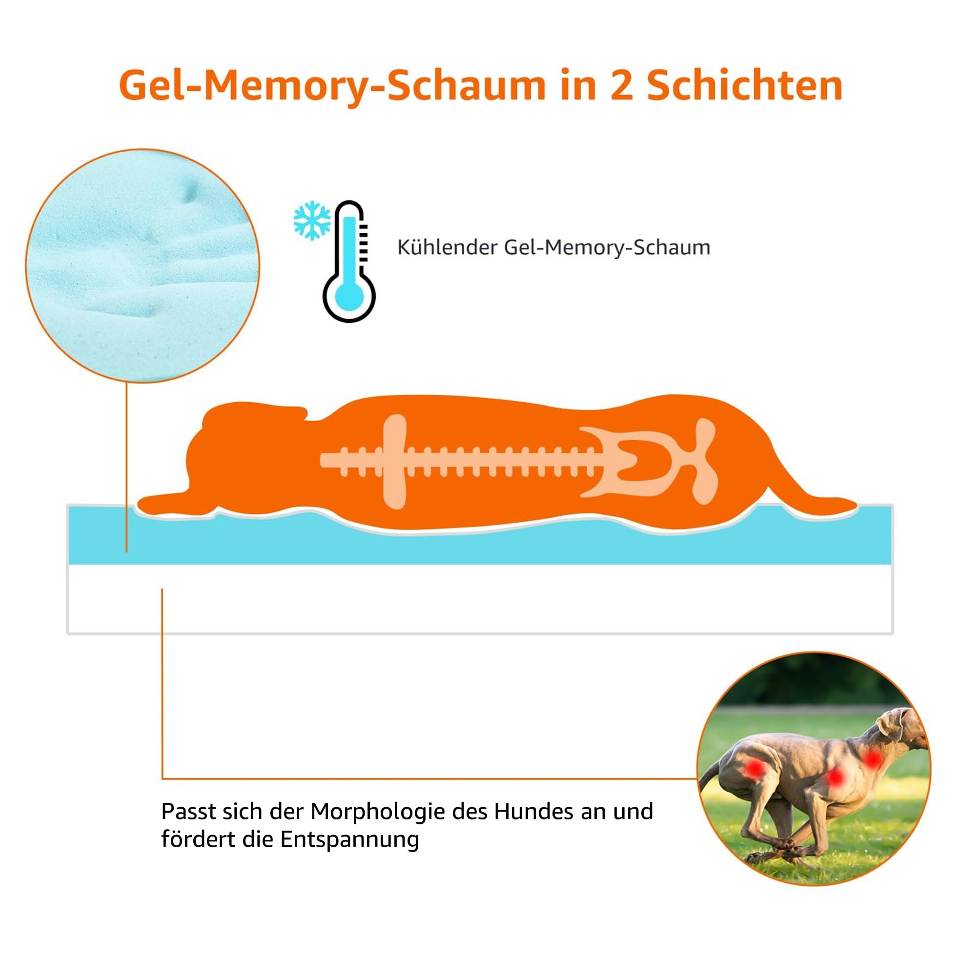 Amazon Basics Große Kühlgel-Matratze aus Memoryschaum für Hunde und Haustiere mit abnehmbarem, waschbarem Bezug, grau, 89 x 56 x 8 cm (L x W x H)