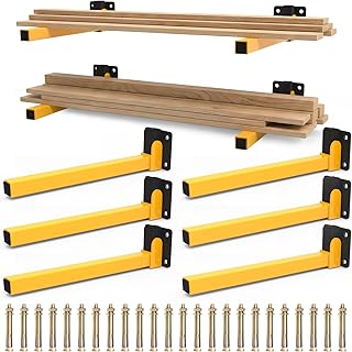 Lumber Storage Rack Heavy Duty Wall Mount Storage Shelves Sturdy Garage Shelving Freestanding Metal Firewood Rack DIY friendly Wall Storage for Indoor & Outdoor (6 PACK Lumber Rack)