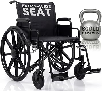 Vive Extra-Wide Bariatric Wheelchair for Adults 600 LB Capacity Foldable | Heavy Duty, Manual & Transport Wheel Chair - Portable Senior Drive Travel Scooter for Elderly Transfers 28" Seat