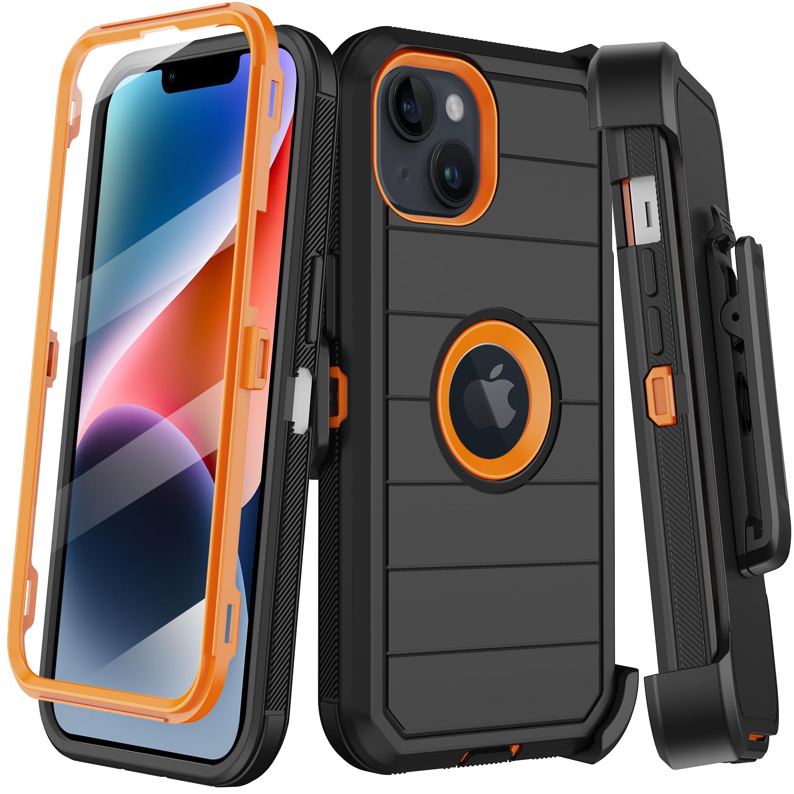 KECAI for iPhone 14 Plus Case with Belt Clip Holster,Built-in Screen Protector,Heavy Duty Shockproof Drop Protection Military Grade Rugged Phone Cover