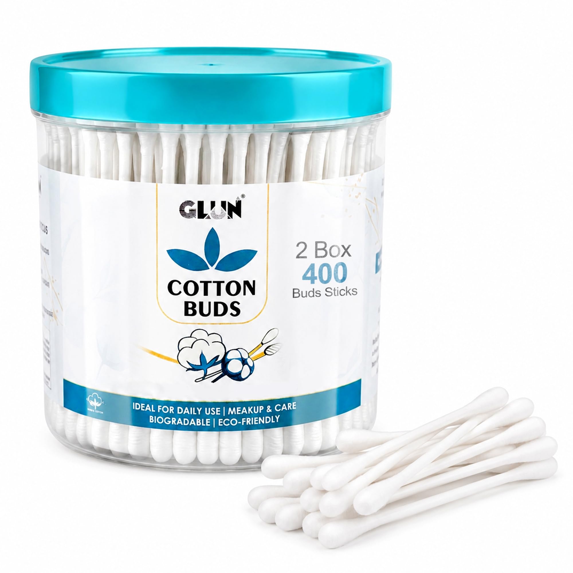 GLUN® Safety Cotton Ear Cleaning Buds, Pack of 3 (300 Buds), Large Tips for Cleaning Earwax, Makeup Remover for Newborn Babies, 100% Organic Cotton-picture-41