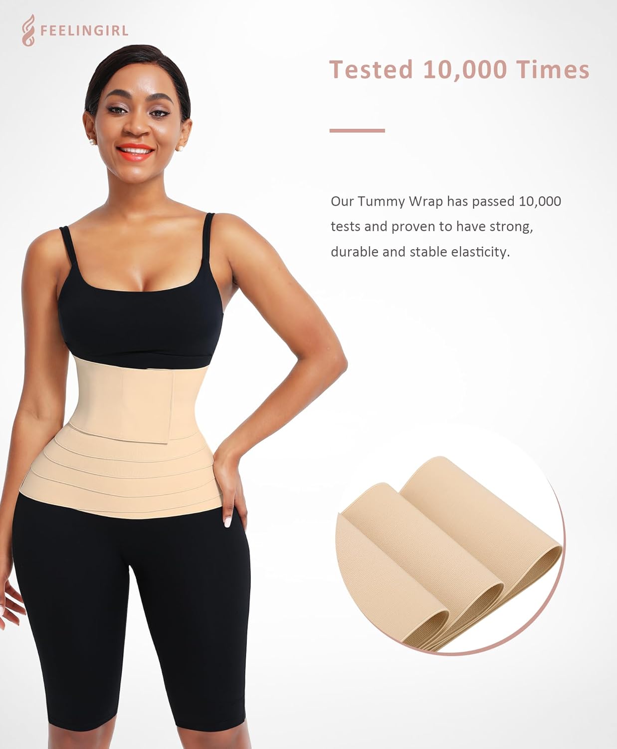 FeelinGirl Waist Trainer for Women Trimmer Belt Waist Cincher Tummy Wrap Plus Size Body Shaper (One Size, Beige) - Image 2