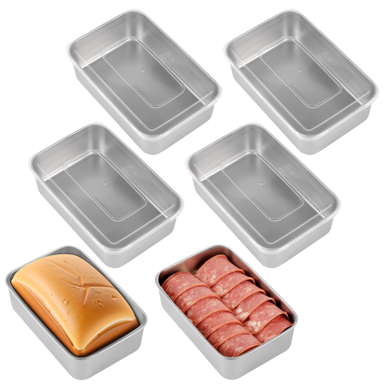 Packool Stainless Steel Loaf Pans, 6PCS Multifuctional Rectangle Meatloaf Pan Bread Baking Pans Food Serving Pans with Lids