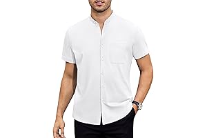 Mens Short Sleeve Banded Collar Dress Shirt