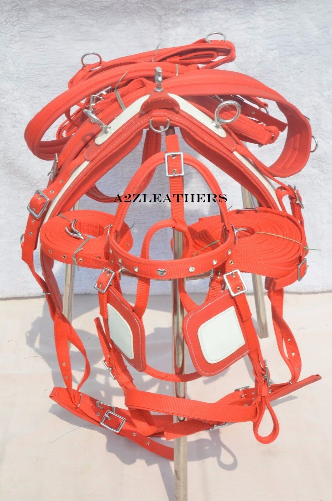 Nylon Reitgeschirr für Einzelpferd Rot/Weiß Diamonte Trense COB