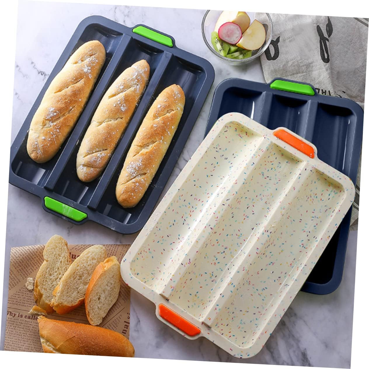UPKOCH mold long bread loaf tray 3 slots loaf 3 wave bread bread pans for baking for baking lasagna trio oven pans France perforation
