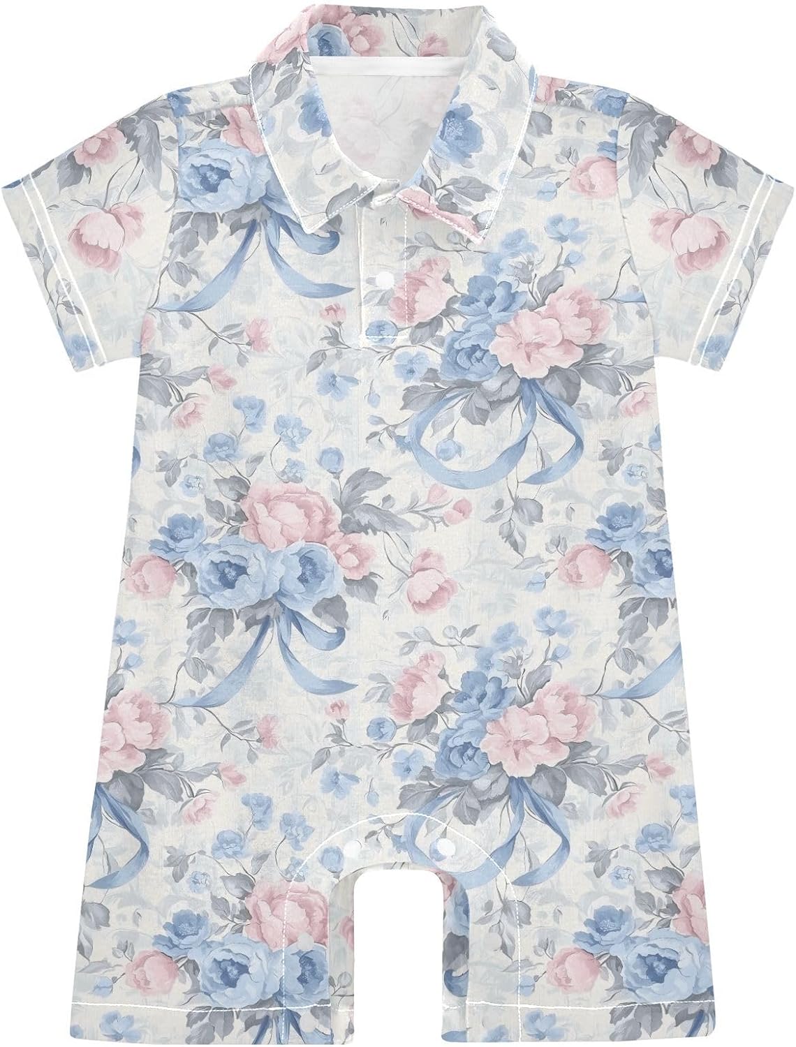 vvfelixl Pink Blue Ribbon Flower Baby Boy Polo Clothes,Short Sleeve Baby Bodysuit,Collared Polo Romper for 0-24 Months