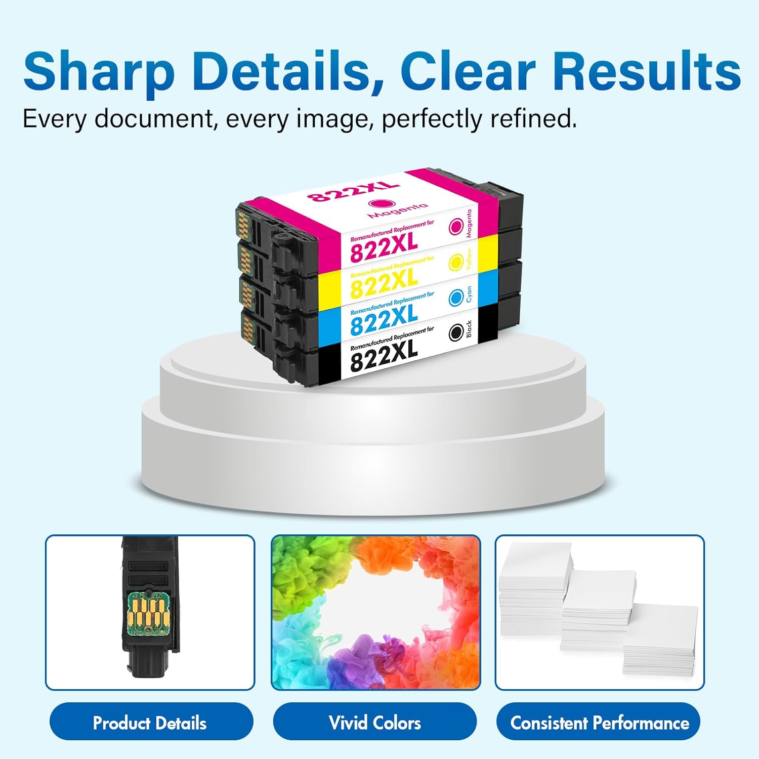 822XL 822 WF-3820 Printer Ink Cartridges Remanufactured Replacement for Epson 822XL Ink Cartridges Combo Pack for Epson 822 XL for Workforce Pro WF-4830 WF-4833 WF-4820 WF-4834 WF-3823 (4 Pack)