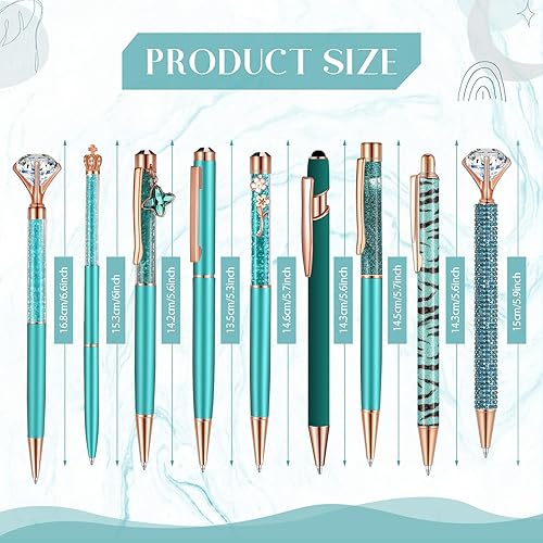 Miniatura 2 de Janmini Juego de 9 bolígrafos de metal con diamantes de cristal y purpurina para diario, tinta negra, cosas bonitas, artículos de papelería, regalos