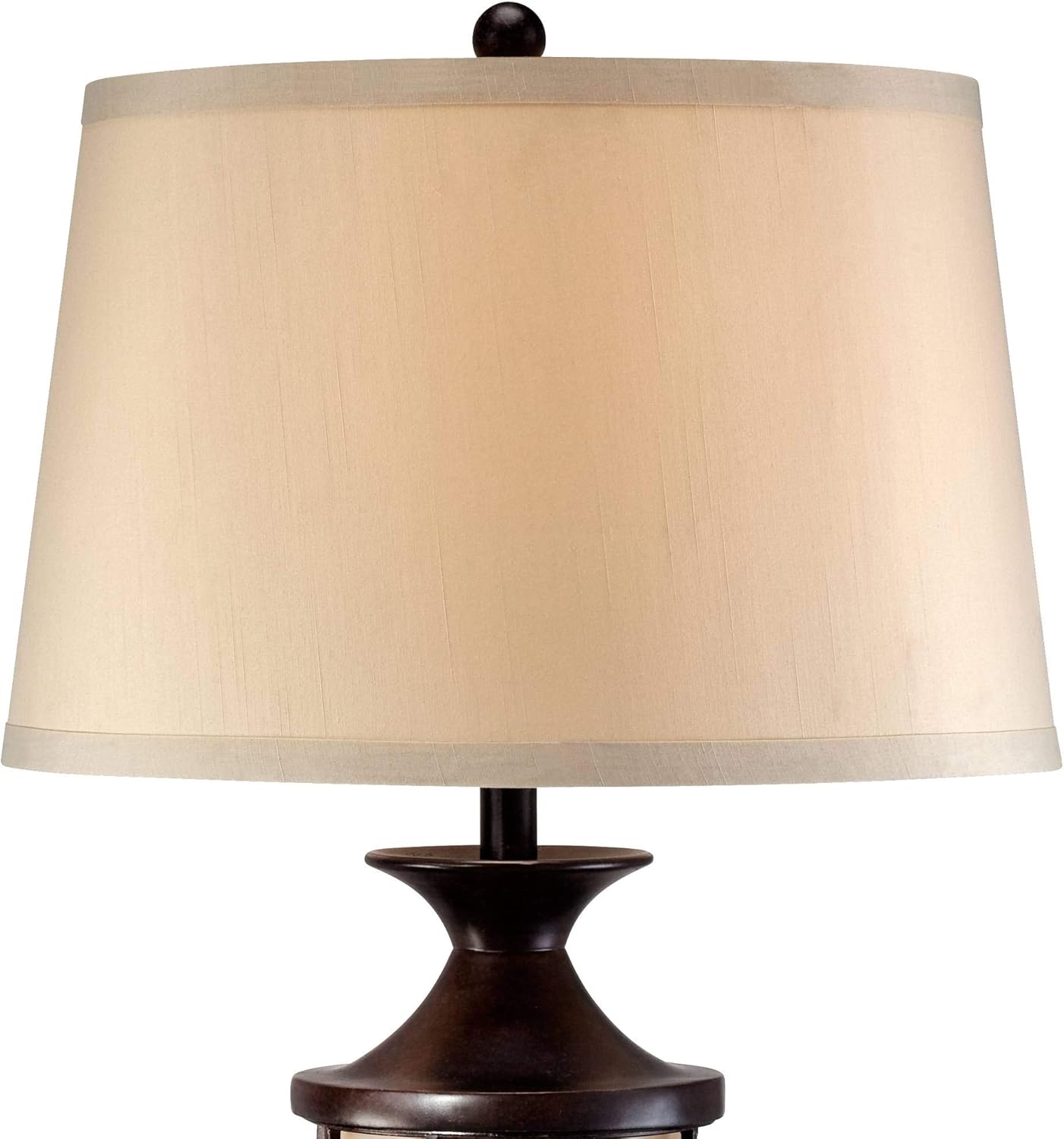 John Timberland Mission Cage Table Lamps 33" Tall Set of 2 with Nightlight Lantern Brushed Iron Brown Beige Fabric Shade for Living Room Bedroom House Bedside Nightstand Home Office Entryway