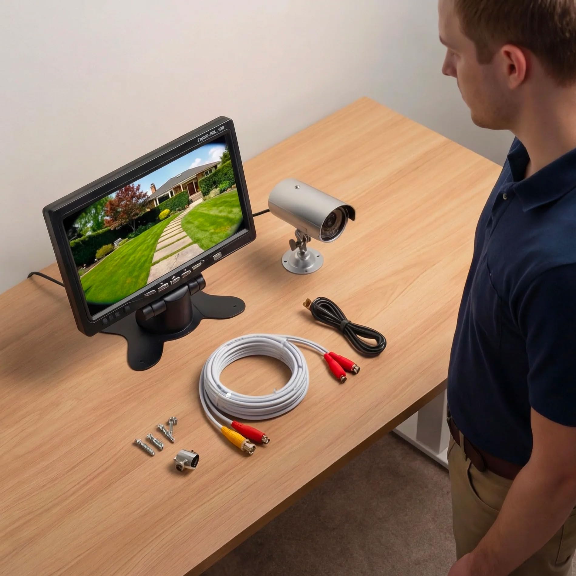 081 store - KIT VIDEOSORVEGLIANZA COMPLETO - TELECAMERA + MONITOR 7 POLLICI 2 CANALI + CAVO 30 METRI