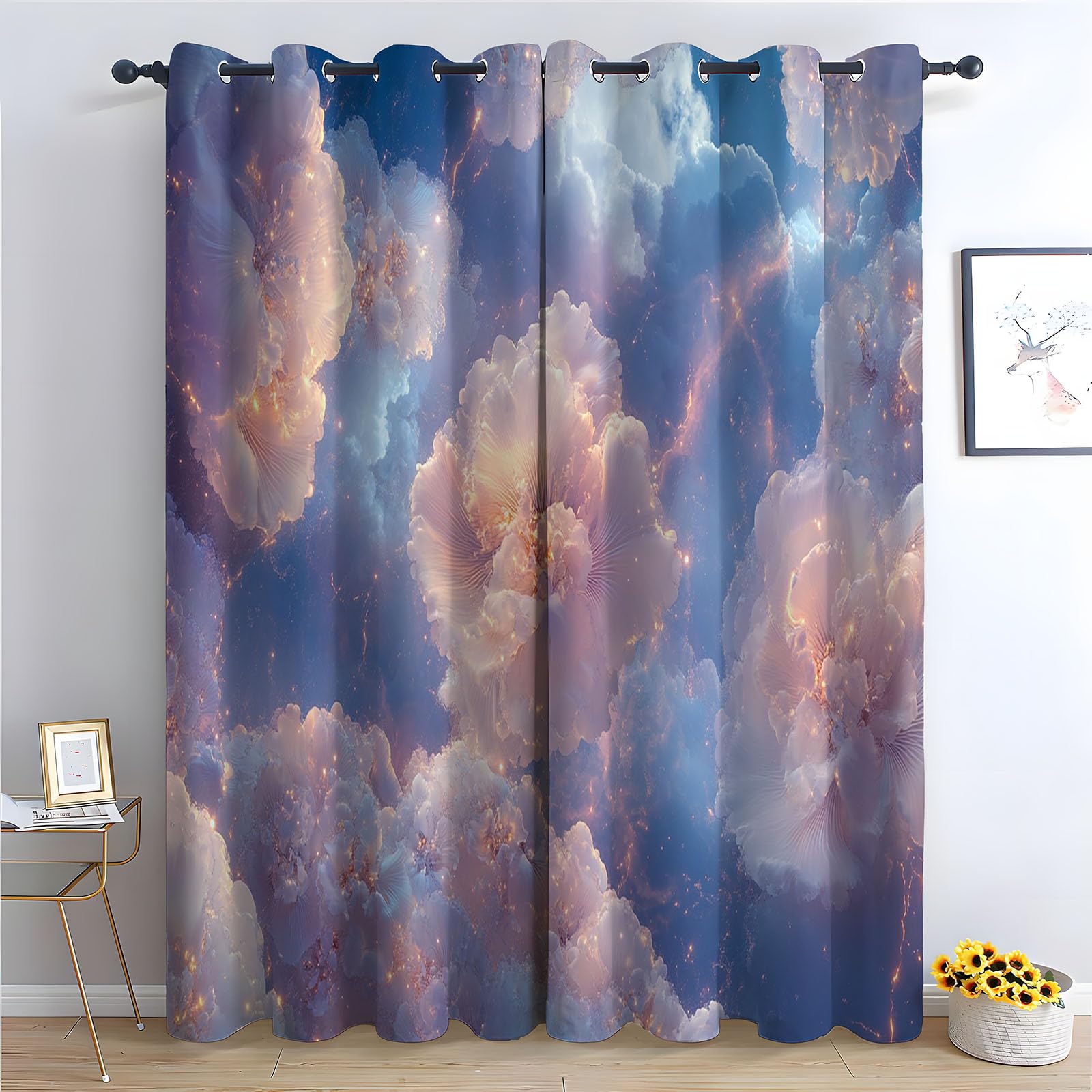 WQBQKKX Abstract Line Curtains Clouds Printed Room Darkening Curtain for Bedroom, Privacy Eyelet Thermal Insulated Curtains for Room-52 W x 96" L (Pack of 2)
