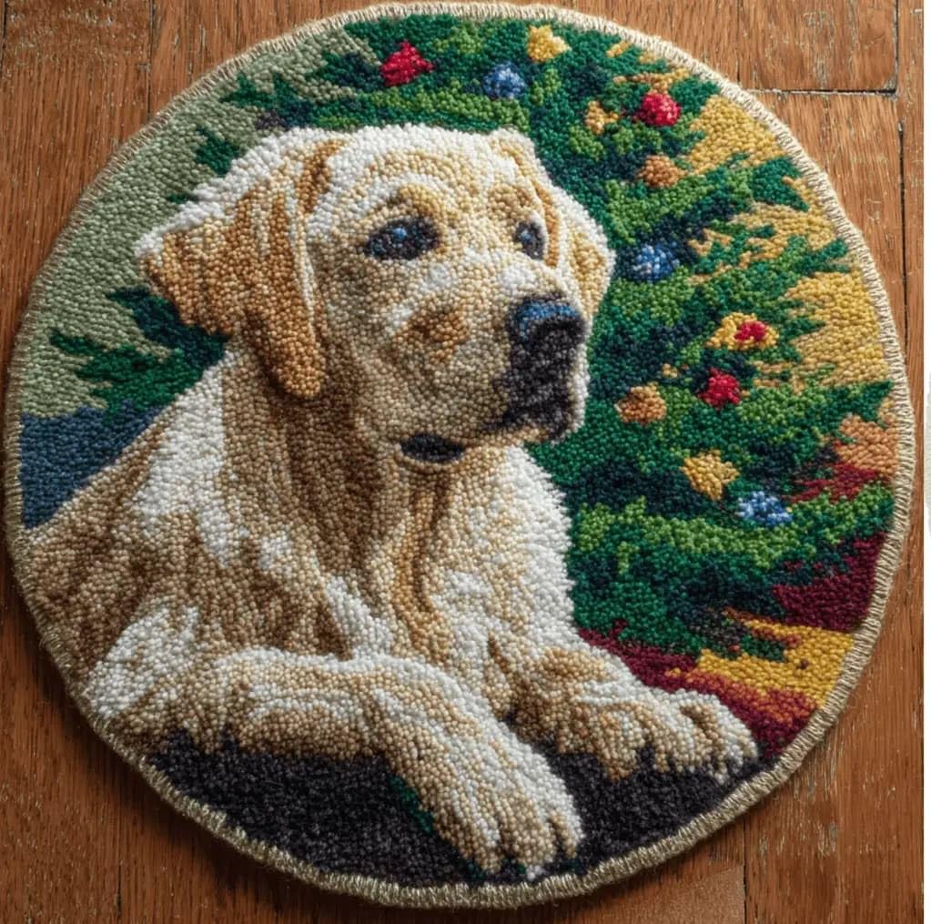 Round Latch Hook Rug Kits Labrador For Adults And Starter 50*50Cm