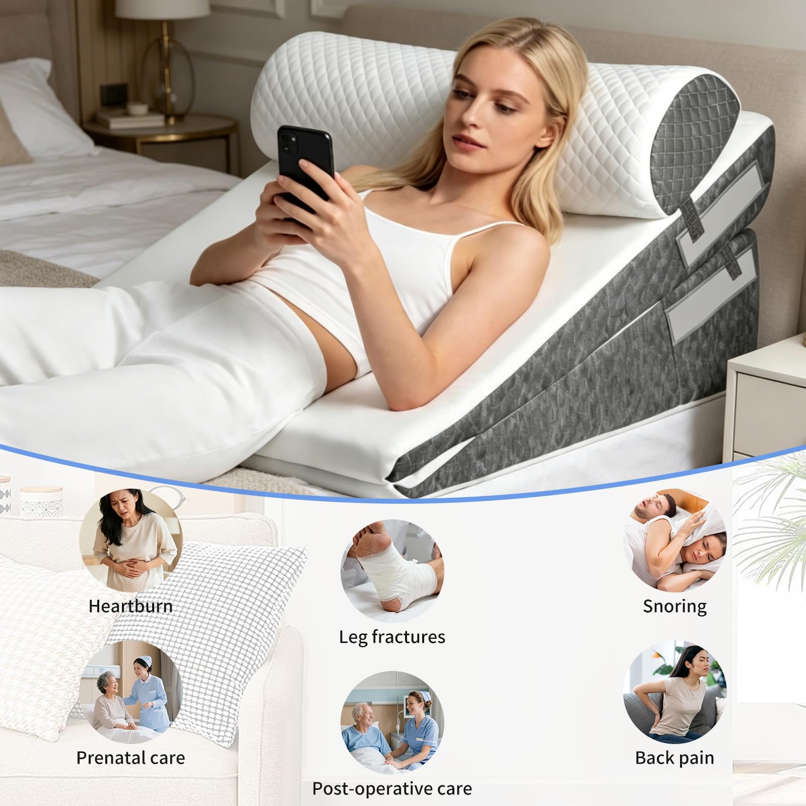 Almohada De Cuña Ortopédica Para Cama Y Sofá, Cojín De Lectura Ajustable Con Espuma Viscoelástica, Respaldo Ergonómico Para Alivio Del Reflujo, Apnea Del Sueño Y Dolor De Espalda, Funda Lavable