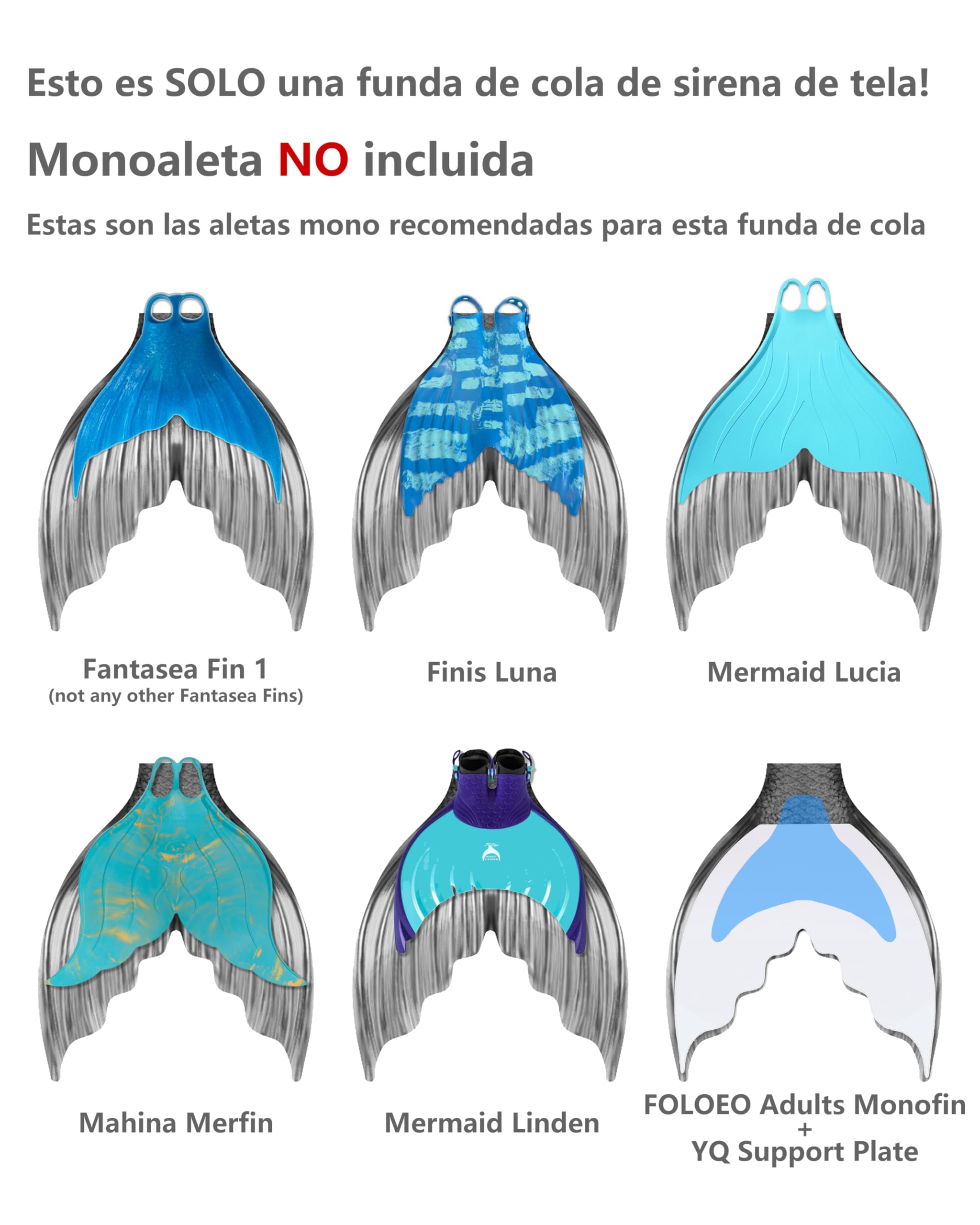 Cola de Sirena para Adultos y Mujeres para Nadar (Sin Monoaleta)
