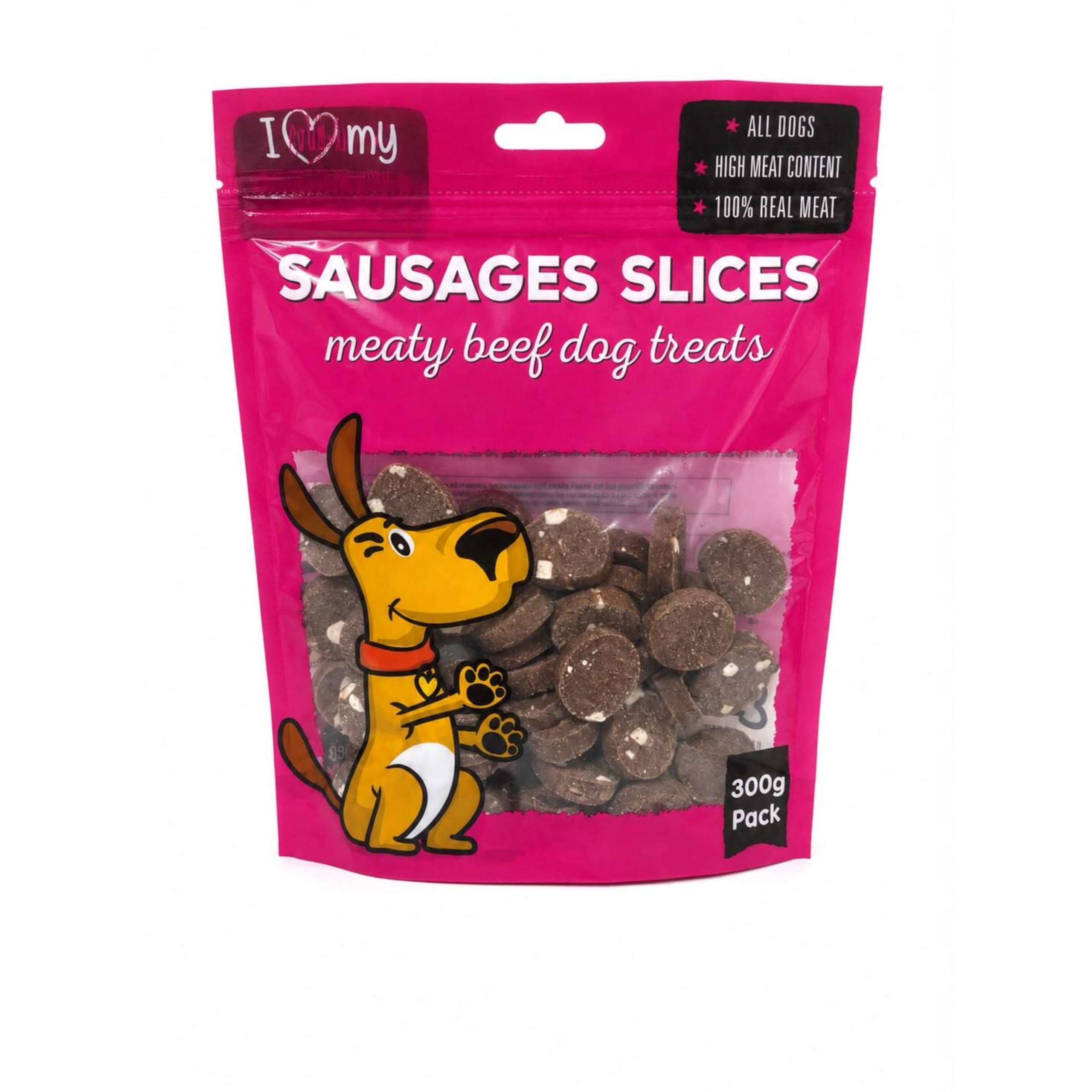 I love my Meaty Beef Sausage Slices Dog Treats 300g | High Meat Content Dog Snacks | Soft Training Rewards for Dogs | Complementary Pet Food for All Breeds