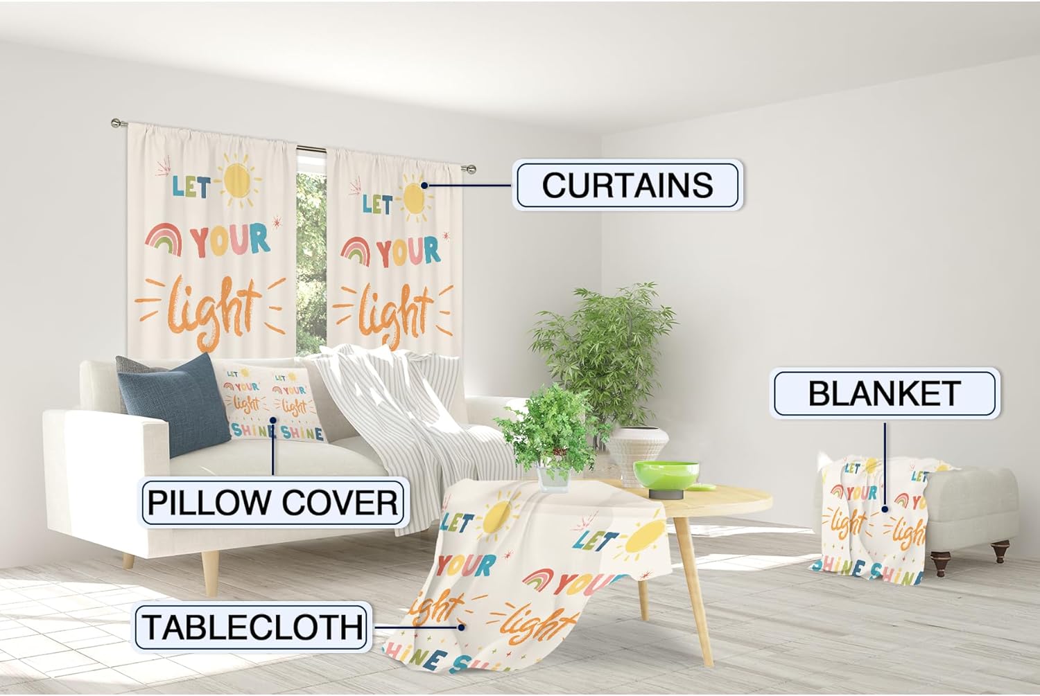 MESHELLY Kids Curtains 42Wx63H Inch Rod Pocket Cute Cartoon Rainbow Quotes Bedroom Decor Beige Sun Positive Inspirational Words Colorful Nursery Playroom Classroom Window Drapes Fabric 2 Panels