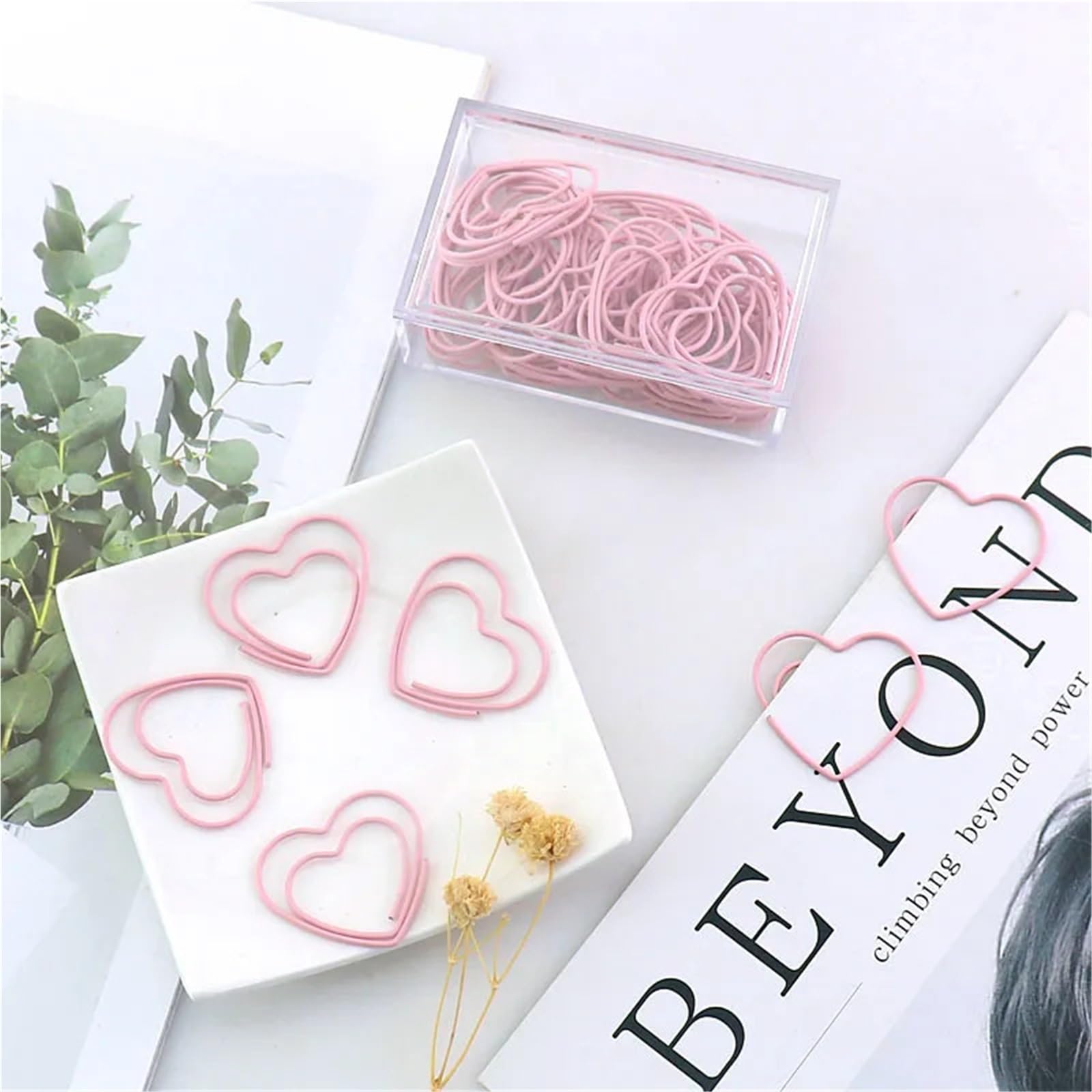 Graffette a forma di cuore, 100 segnalibri in metallo per ufficio e scuola | Graziose graffette rosa con design amore, ideali per contrassegnare pagine, organizzare documenti e regali.
