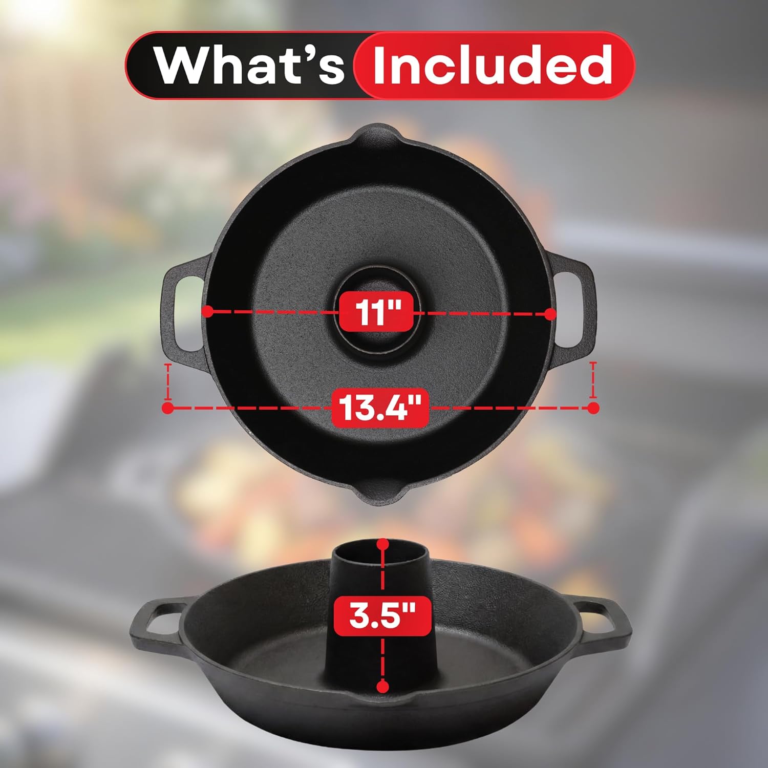 Cast Iron Vertical Chicken Roaster with Drip Pan - Beer Can Holder for Crispy Juicy Poultry on Grill, Oven, Stovetop & Campfire | Pre-Seasoned Non-Stick BBQ Cooking Stand for Chicken Turkey & Veggies