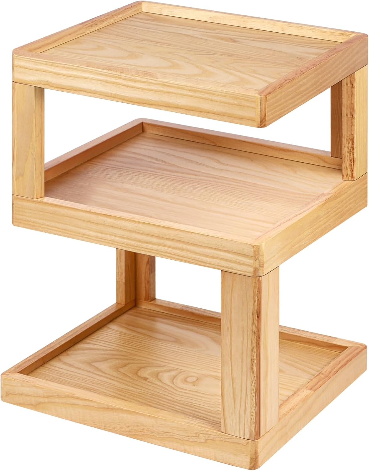 Modern Minimalist End Table for Living Room, 3 Tier Couch Side Table with Storage Shelves for Small Spaces, Solid Wood Nightstand for Bedroom, Natural