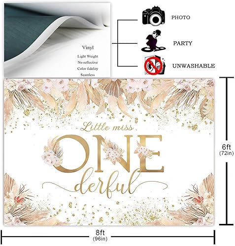 Miniatura 8 de Avezano Telón de fondo bohemio para fiesta de primer cumpleaños para bebés, niñas Miss Onederful, fondo de fotografía de hierba de las pampas,