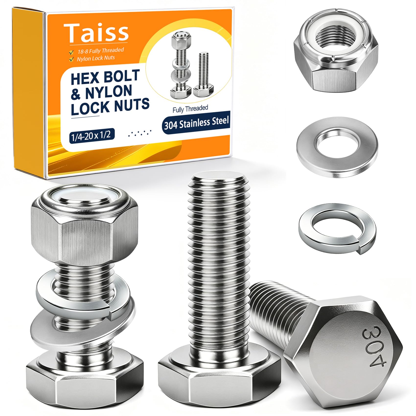 Taiss 760PCS 304 Stainless Steel Hex Bolts Kit,1/4-20 5/16-18 3/8-16 1/2-13 — Amazon image 13