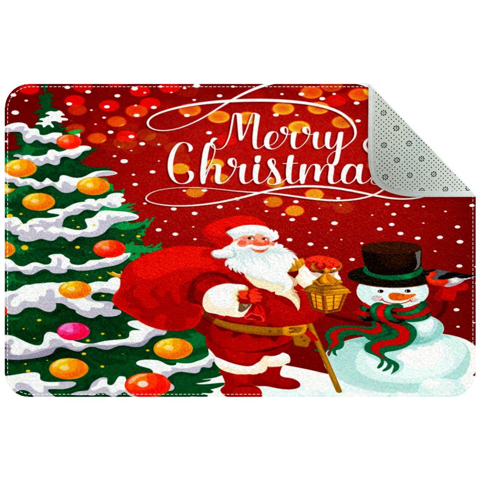 Tapis d'entrée pour porte d'entrée rouge motif sapin Noël et intérieur maison