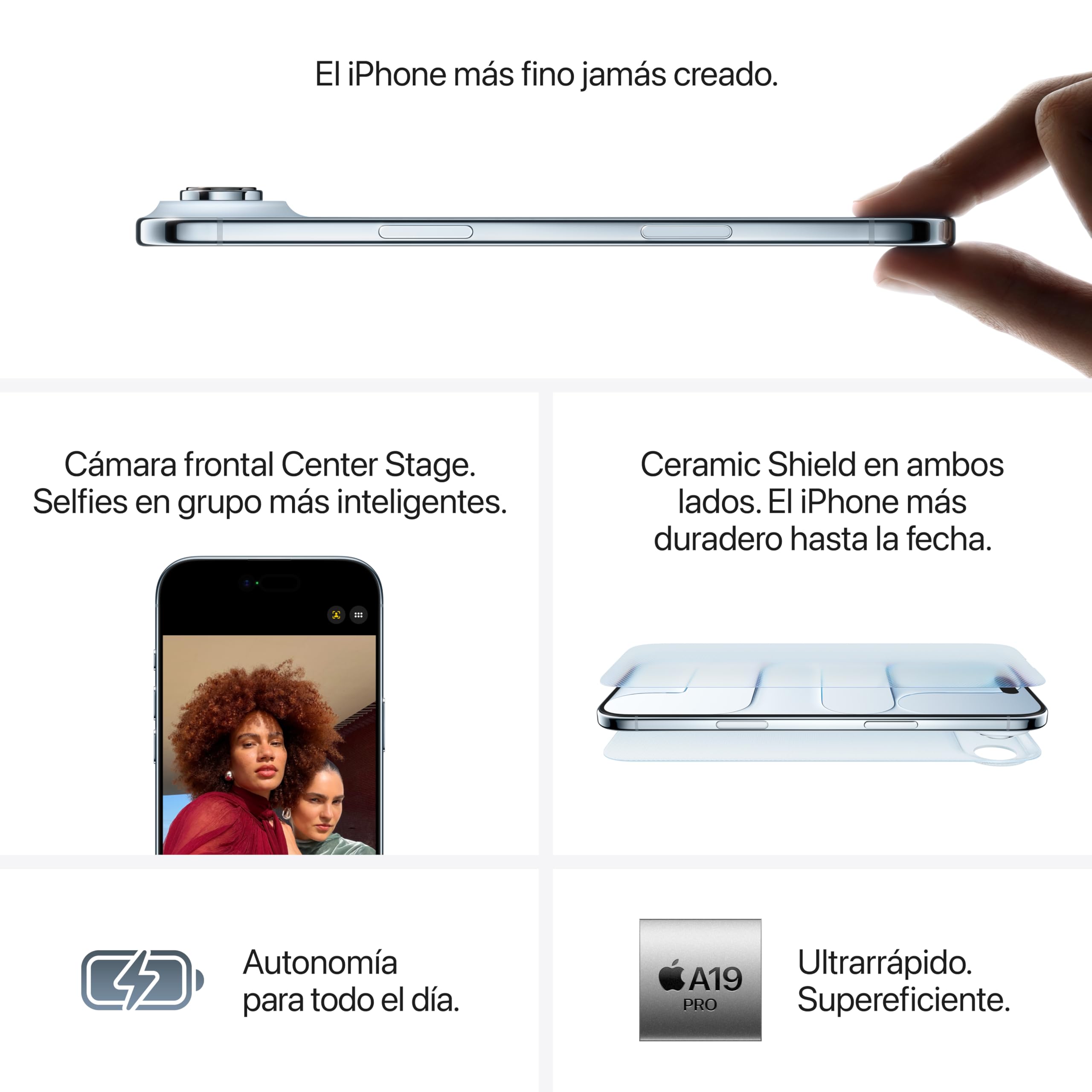 Apple iPhone Air de 1 TB: El iPhone más Fino jamás Creado, Pantalla de 6,5 Pulgadas con Promotion hasta 120 Hz, Chip A19 Pro, cámara Frontal Center Stage, autonomía para el día Entero; Azul Cielo