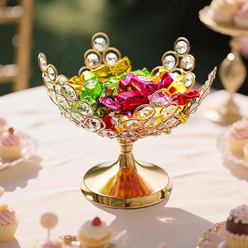 Miniatura 4 de 2 cuencos florales de cristal para caramelosplato de frutas decorativo, elegante centro de mesa de marco de metal, plato de frutas y bandeja de
