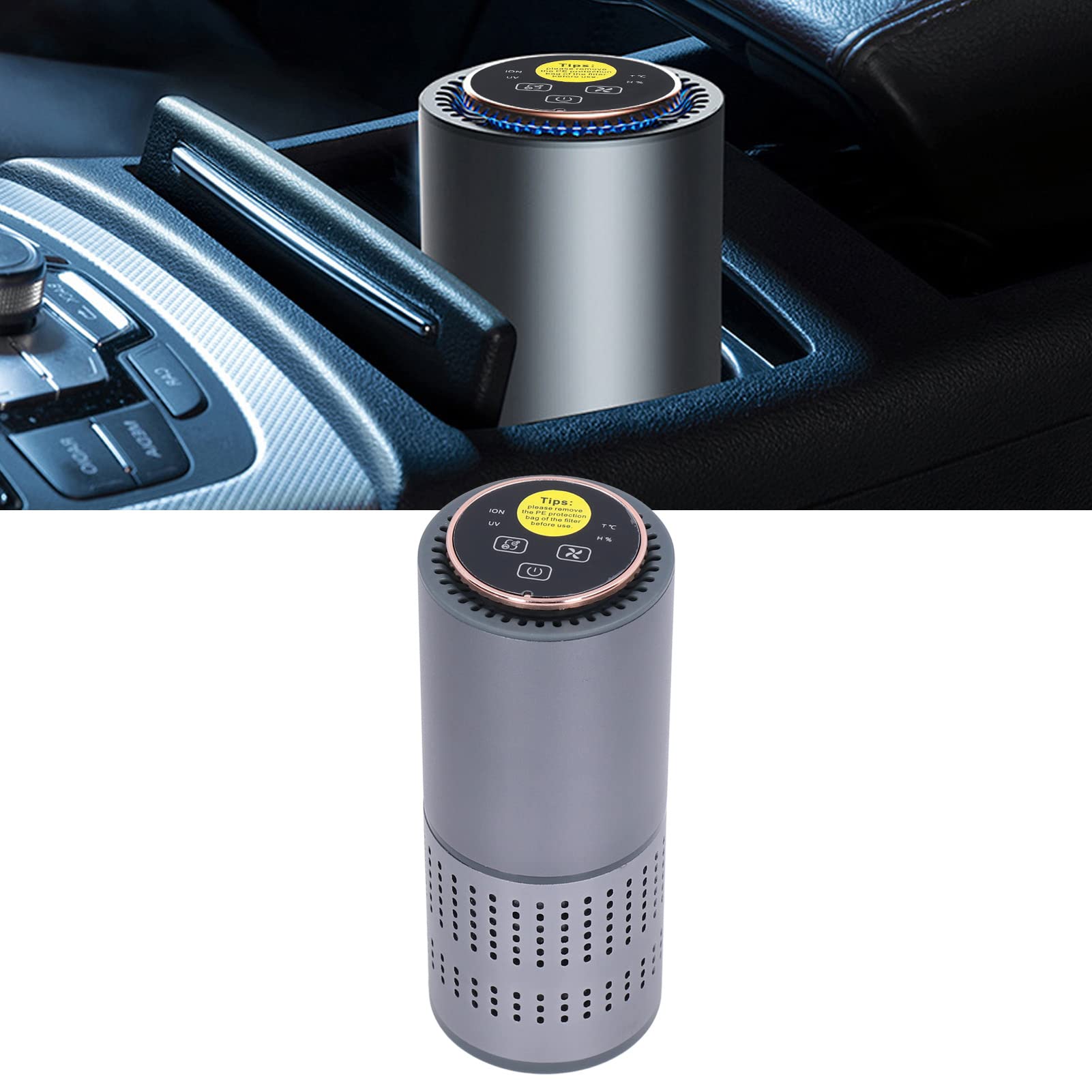 Purificador de aire del coche, portátil y de bajo ruido con filtro de carbón activado y desinfección ultravioleta
