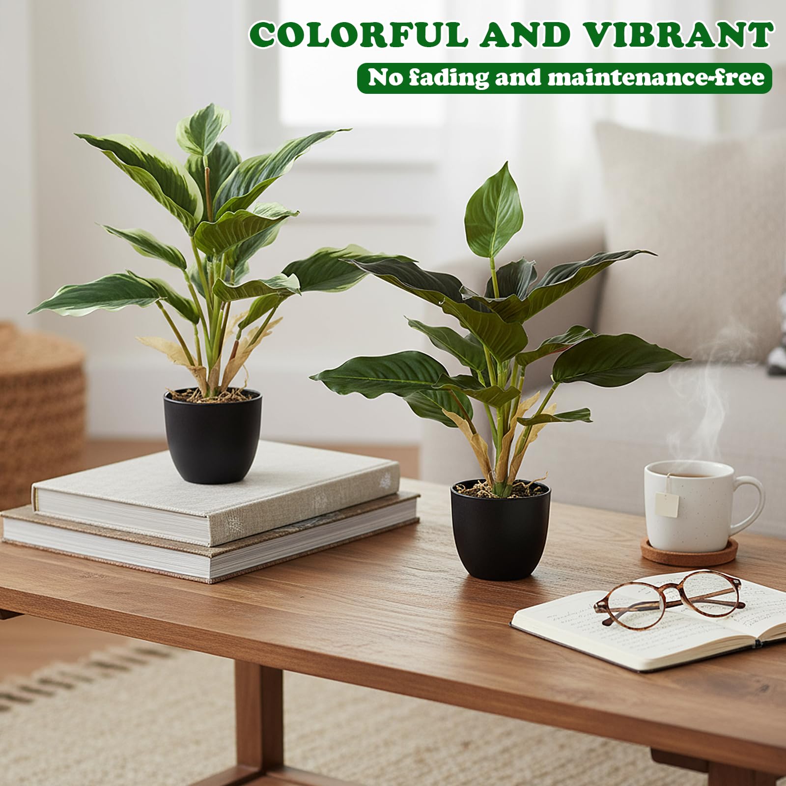 2 Pezzi Piante Finte da Interno in Vaso, 41CM Piante Artificiali Come Vere Piantine Finte Decorative per Matrimoni Cucina Ufficio Soggiorno