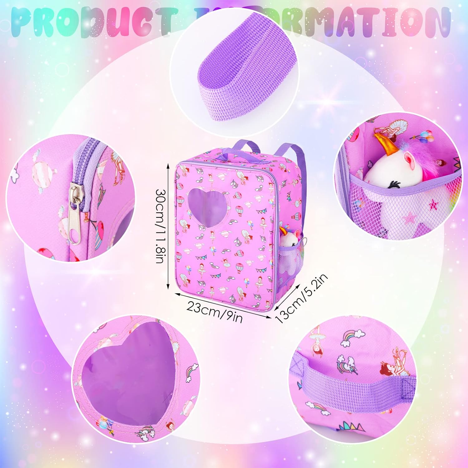 Wettarn 18 Inch Doll Carrier Set with Clothes and Accessories Including Doll Travel Bag, Dress, Shoes, Sunglasses, Backpack and Unicorn for Unicorn Birthday Gift(Purple)