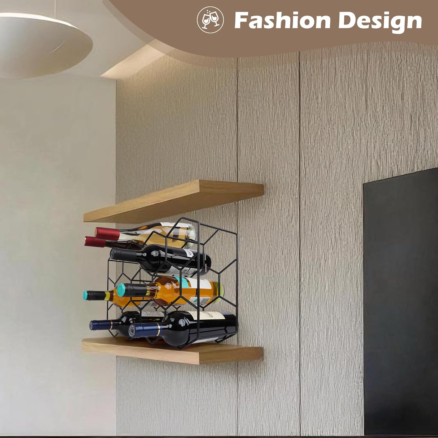 Black Countertop Wine Rack 14 Bottles, Geometric Stainless Steel Wine Bottle Holder,3 Tier Wine Racks for Cabinet Pantry Bar Table No Assembly Required
