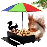 Vista 1 de Comedero de ardillas con paraguas de metal para ardillas para exteriores, divertido con mazorcas de maíz, alimentador de mesa de picnic de ardilla
