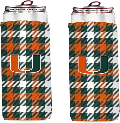 Miniatura 17 de College Team - Enfriadores ultradelgados para latas de cerveza de 12 onzas, paquete de 2 (cuadros rojos Alabama (marea carmesí)) Cuadros rojos