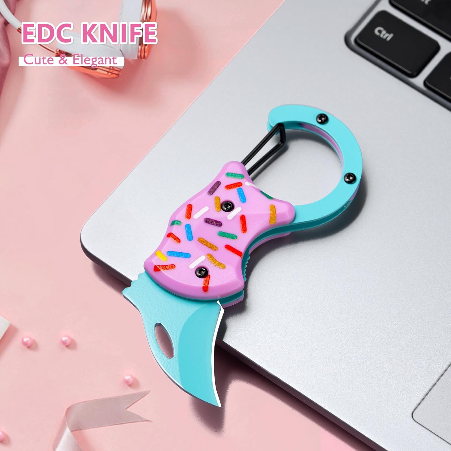 VALHALLA BIRD 3 Pack Pink Pocket Knife for Women, 1.3'' Mini Box Cutter with Unique Donut Design, Cute Folding Utility Knife,Ideal Gifts for Men and Women (PINK DONUT*3)