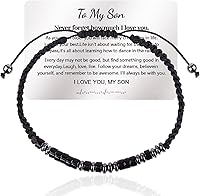 Vista 7 de Pulsera de código morse "Te quiero" con tarjeta de billetera grabada, regalos para hijo/nieto, pulsera de cuentas hecha a mano, regalos de Navidad