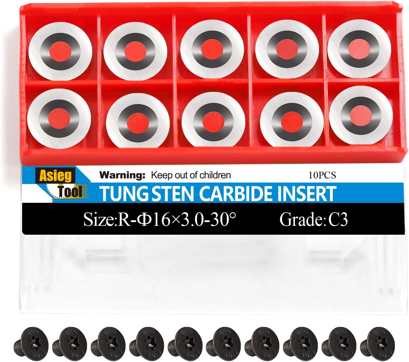 Asieg Tool Ci0 16mm Round Carbide Inserts Cutters Knifes Indexable Replacement with Screws Fits For Full And Pro Size Popular DIY Wood Turning Finisher Hollower Tools Woodworking Lathe 10pcs