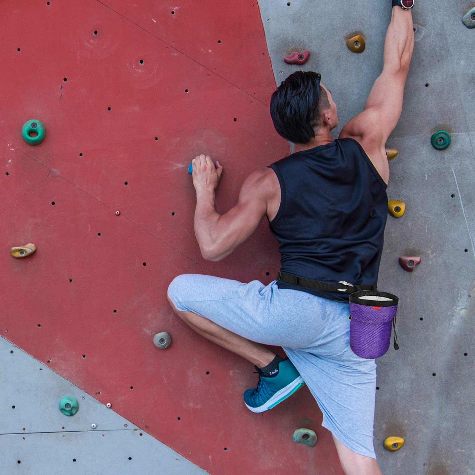 MoKo Bolsa de Magnesia Profesional con Cinturón Ajustable y Bolsillo con Cremallera para Escalada, Gimnasia, Levantamiento de Pesas