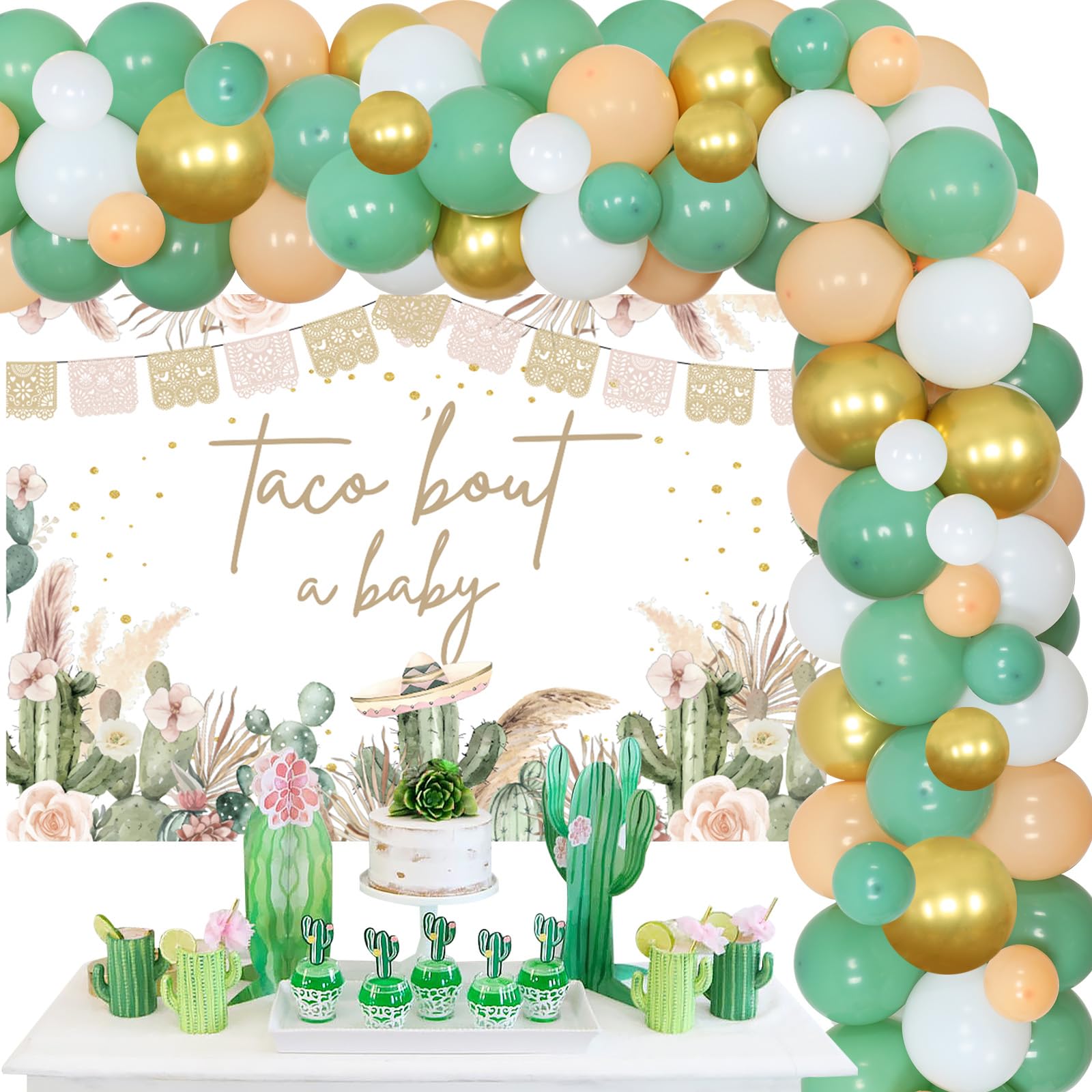 Cow Green Cactus Plants Circle Baby Shower Backdrop