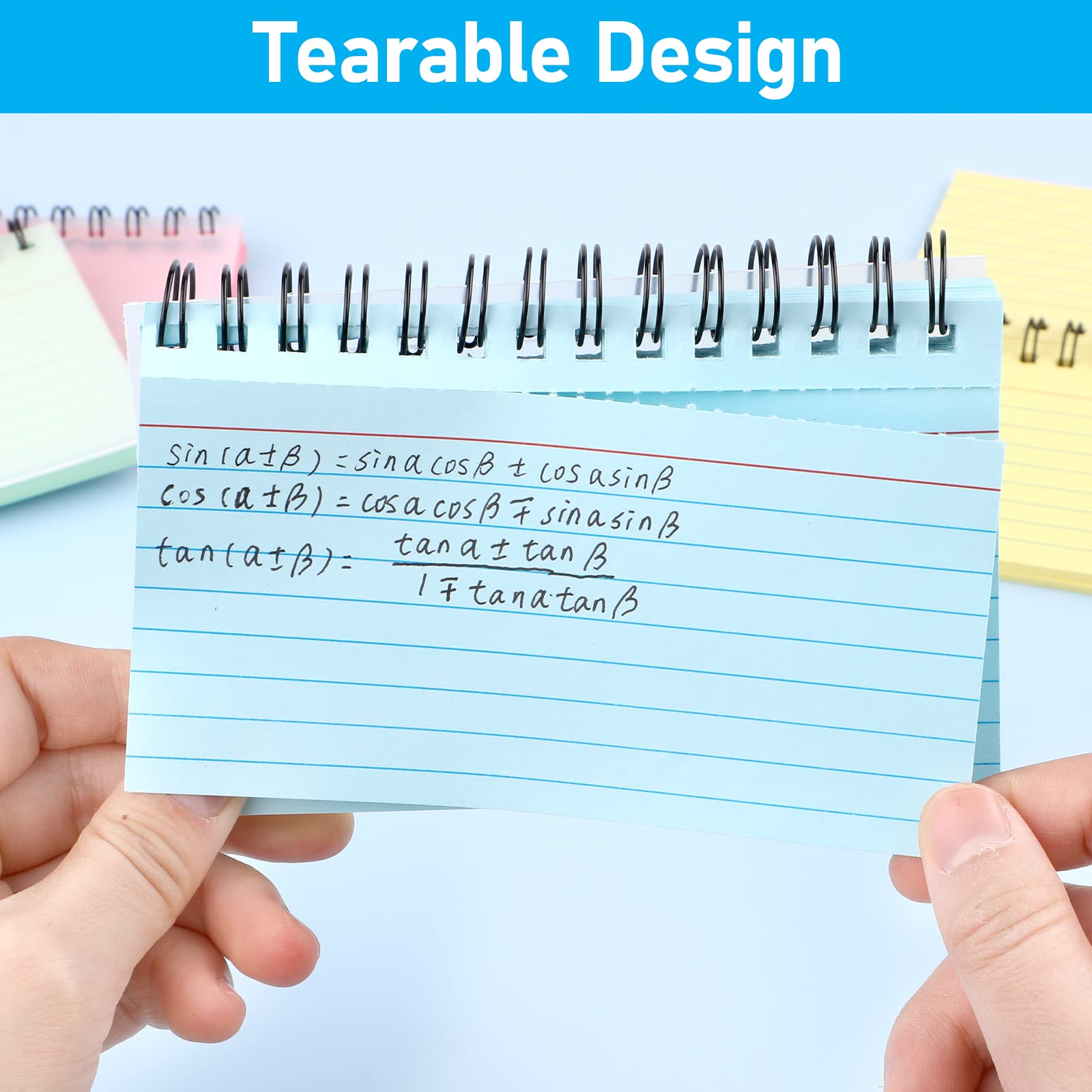 Tikplus Revision Cards, 200 Sheets Coloured Spiral Bound Flash Cards, Lined Index Cards with Protective Cover and Index Tabs - Image 3