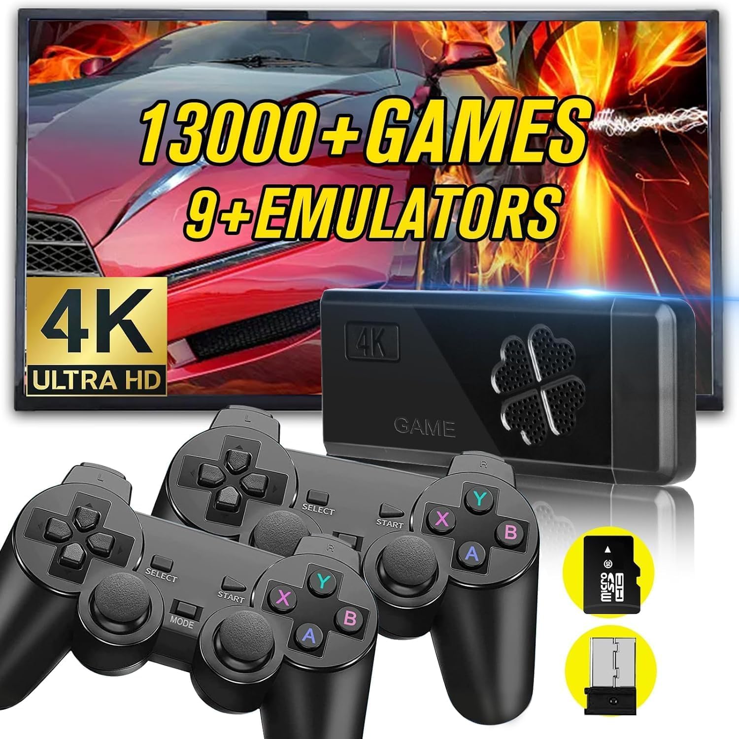 Sadhwanis ® Video Games for Kids 64G Video Game for Kids 4k HD Classic Games Console Built in 10000 Game in TF Card, 9 Emulator Console, HDMI Output TV Video Game Console Black (Kids Edition)