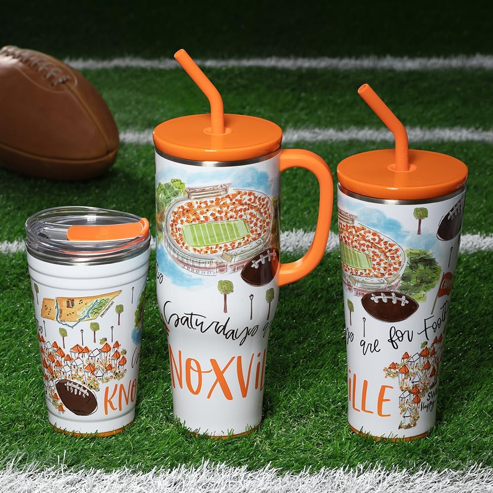 Swig Life 24oz Party Cup, Stackable Insulated Travel Coffee Tumbler with EZ Slider Lid, Cup Holder Friendly, Stainless Steel 24 oz Tumbler, Reusable Coffee Mug (Saturdays in Knoxville)