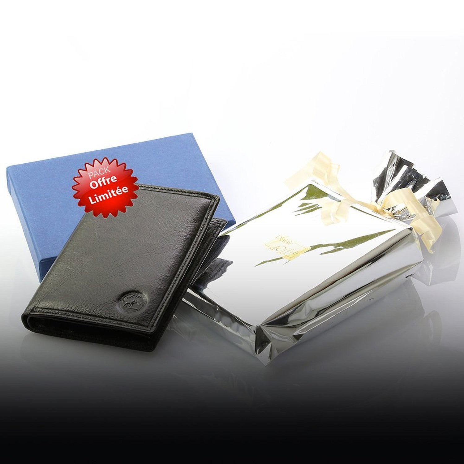 Elephant - Grand Classique Portefeuille en Cuir Noir N1328 - Grand Portefeuille Homme Pack Cadeau Noël. Une fête. Un Anniversaire