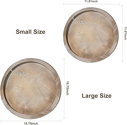 Miniatura 8 de Bandeja decorativa grande y redonda de madera, bandeja de cuentas marrones para mesa de café, bandejas de madera rústica, decoración de encimera de