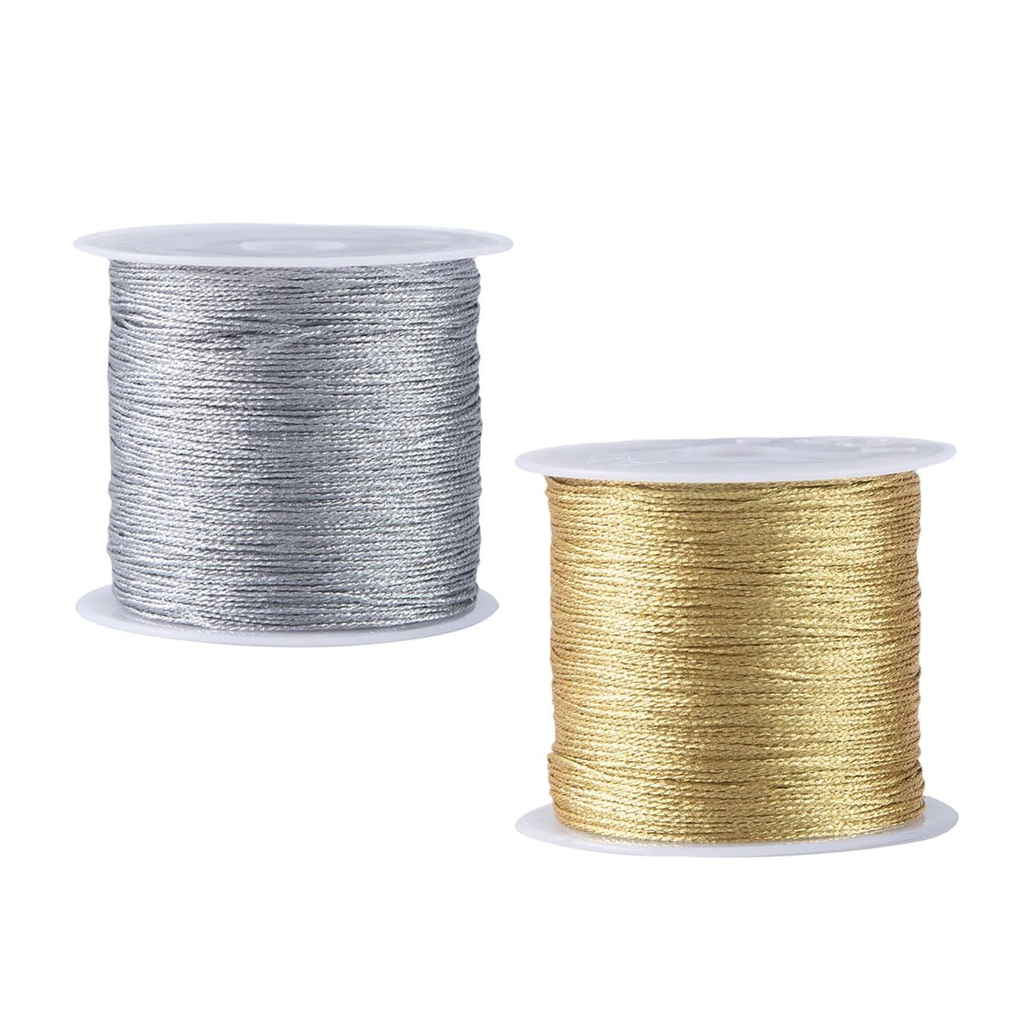 Eowvisn Gold 2 Rolls Of Glitter Rope, 0.4Mm Craft Wire, Metal Wire, Jewelry Wire, Gift Ribbon Wire, Decorative Wire, Diy Hand Braided Rope