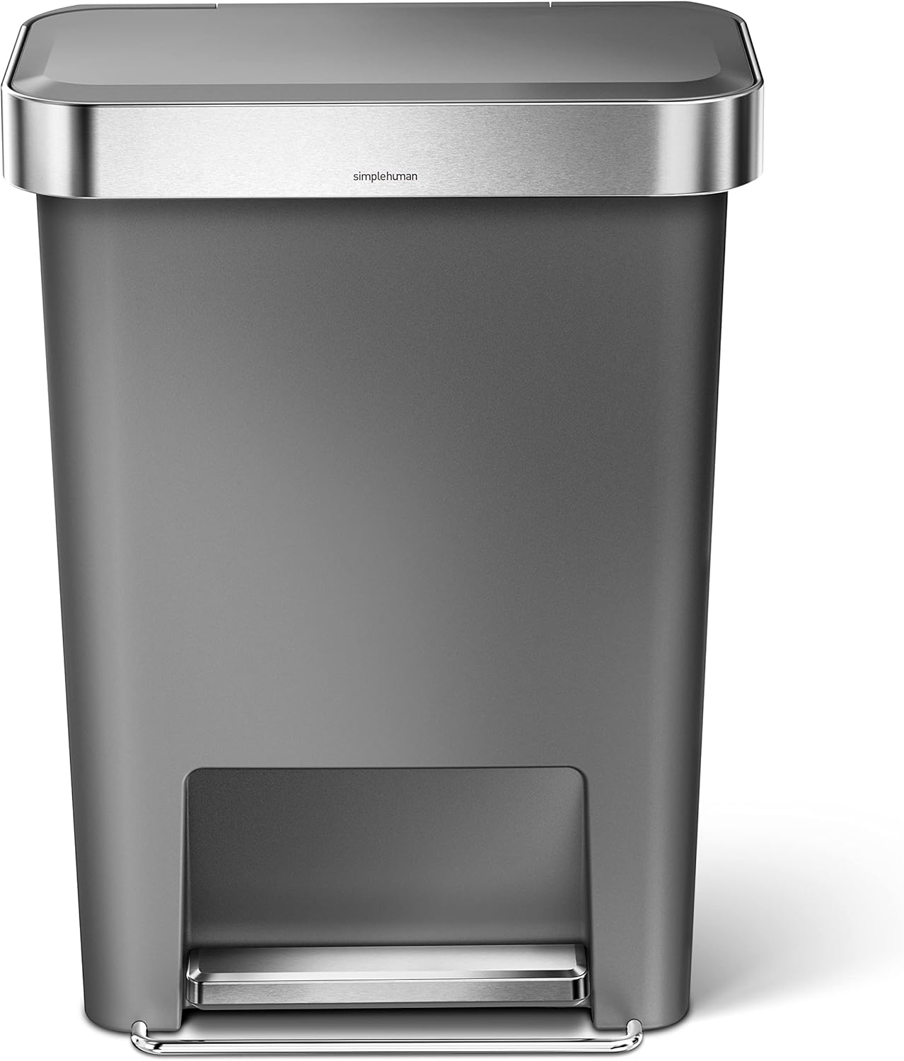 simplehuman 45 Liter / 12 Gallon Rectangular Kitchen Step Trash Can with Soft-Close Lid, Grey Plastic