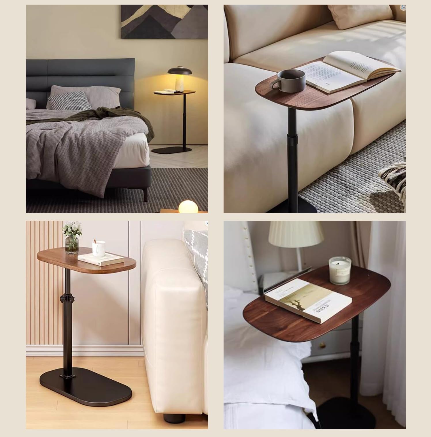 Mesa Auxiliar En Forma De C, Mesa Auxiliar De Sofá Mejorada PequeñA, Mesa Giratoria Soporte Giratorio De 360° para TeléFono, Mesa Auxiliar PequeñA para Espacios PequeñOs Mesa